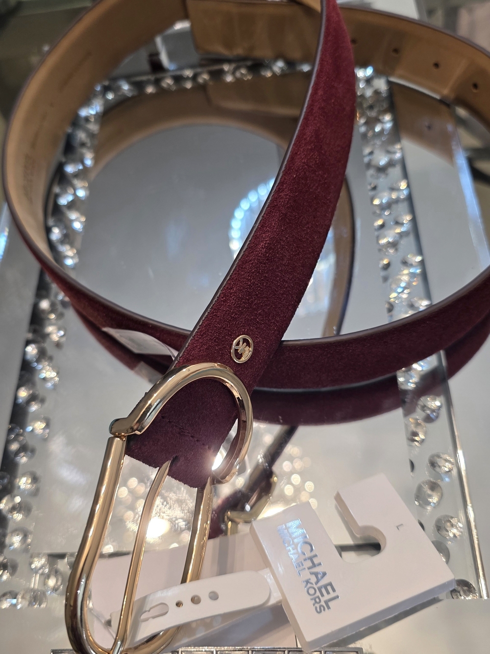 Michael Kors Women's Belt Oxblood Burgundy Genuine Suede & Leather Gold-Tone Buc
